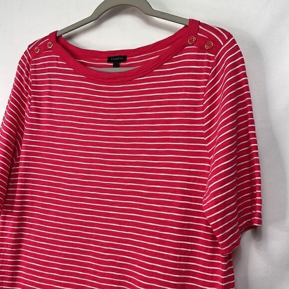 Talbots fuchsia pink and white boat neck short sleeve knit top EUC - Picture 3 of 12